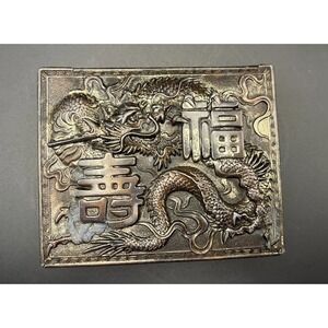 Vintage MCM Japanese Cigarette trinket Box w Dragon Cast Metal With Wood‎ Liner